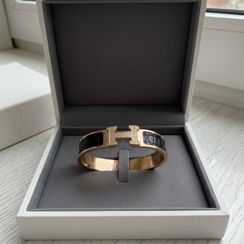 Браслет Hermes с черной кожей