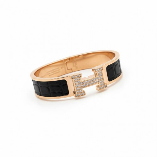 Браслет Hermes с черной кожей