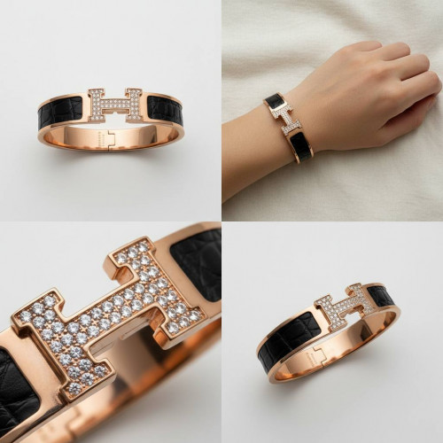 Браслет Hermes с черной кожей