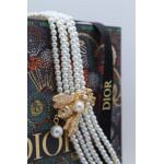 Комплект Dior с пчелкой, жемчужный (колье, браслет)