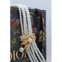 Комплект Dior с пчелкой, жемчужный (колье, браслет)