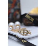 Комплект Dior с жемчугом, золотистый (серьги, колье, кольцо)