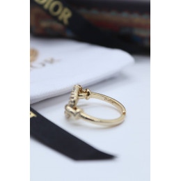 Комплект Dior с жемчугом, золотистый (серьги, колье, кольцо)