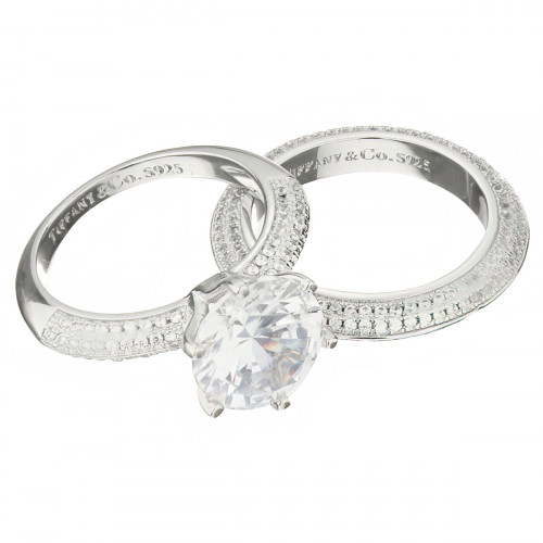 Кольцо Tiffany Setting белое крупное с камнями