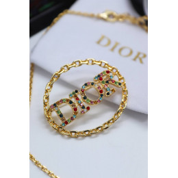 Комплект Dior с разноцветными камнями (серьги, кольцо, колье, брошь)