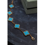 Браслет Van Cleef Alhambra 5 мотивов, голубой агат, желтый металл