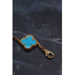 Браслет Van Cleef Alhambra 5 мотивов, голубой агат, желтый металл