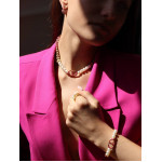 Комплект Dior с розовыми вставками (серьги, колье, браслет, кольцо)