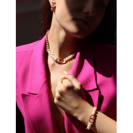 Комплект Dior с розовыми вставками (серьги, колье, браслет, кольцо)