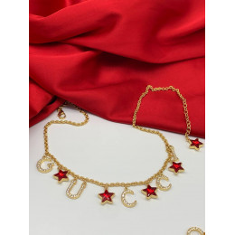 Комплект Gucci с красными звёздами (серьги, колье, браслет)