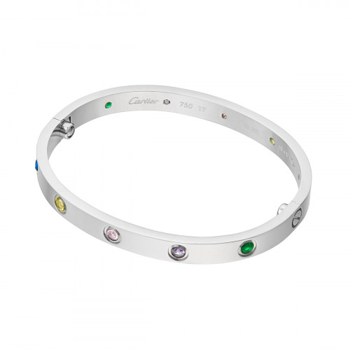 Браслет Cartier LOVE белый классический с цветными камнями
