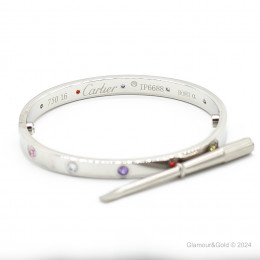 Браслет Cartier LOVE белый классический с цветными камнями