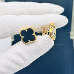 Серьги Van Cleef гвоздики черные в желтом