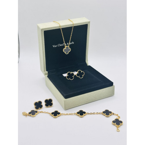 Серьги Van Cleef гвоздики черные в желтом