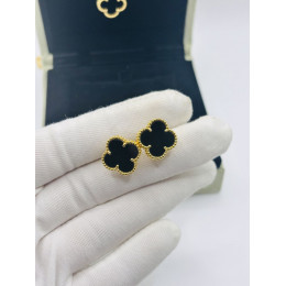 Серьги Van Cleef гвоздики черные в желтом