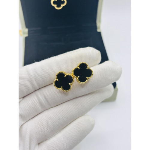 Серьги Van Cleef гвоздики черные в желтом