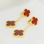 Серьги Van Cleef 2 мотива красные в желтом