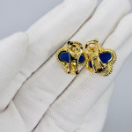 Серьги Van Cleef 1 мотив синие в желтом
