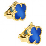 Серьги Van Cleef 1 мотив синие в желтом