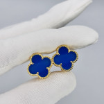Серьги Van Cleef 1 мотив синие в желтом