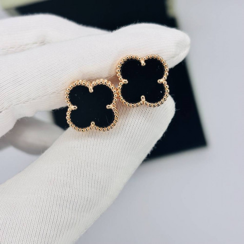 Серьги Van Cleef гвоздики черные в розовом