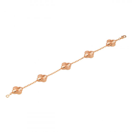 Браслет Van Cleef 5 мотивов гильоше в розовом