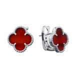 Серьги Van Cleef 1 мотив красные в белом