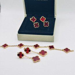 Комплект Van Cleef красный в желтом (серьги, браслет)