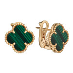 Серьги Van Cleef 1 мотив зеленые в розовом