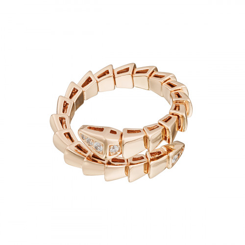 Кольцо змея Bvlgari Serpenti Viper с камнями розовое