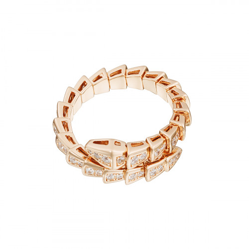 Кольцо змея Bvlgari Serpenti Viper с паве розовое