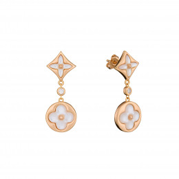 Серьги Louis Vuitton Color Blossom розовые с белой керамикой двойные