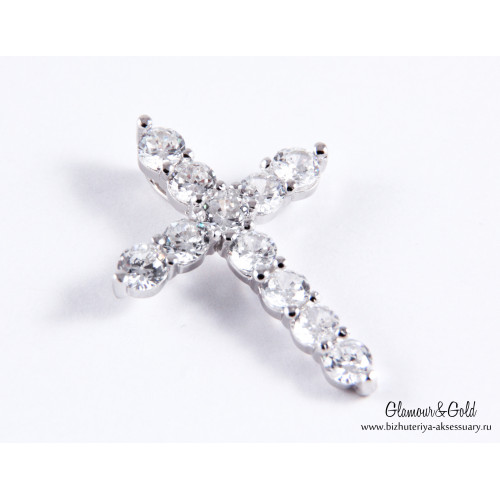 Крестик Tiffany Embrace белый классический с камнями