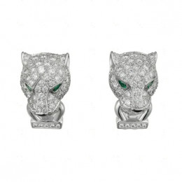 Giaguaro di Smeraldo - серёжки-гвоздики с ягуаром и зелёным кварцем