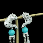 Серьги с ягуаром, бирюзой и бахромой от Gruolini