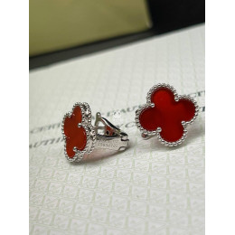 Серьги Van Cleef 1 мотив красные в белом