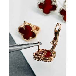 Серьги Van Cleef 1 мотив красные в розовом