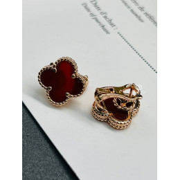 Серьги Van Cleef 1 мотив красные в розовом