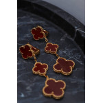 Серьги Van Cleef 3 мотива красные в желтом