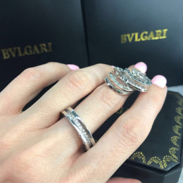 Комплект BVLGARI серьги и кольцо тонкие (серебро 925)