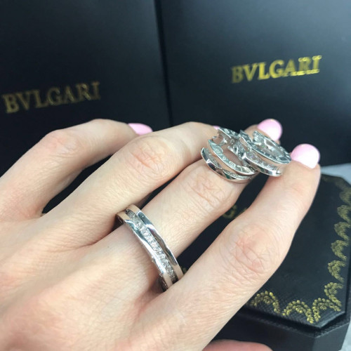 Комплект BVLGARI серьги и кольцо тонкие (серебро 925)