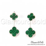 Серьги Van Cleef 2 мотива зеленые в белом
