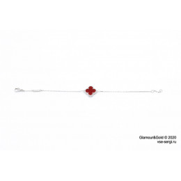 Браслет Van Cleef 1 мотив красный в белом