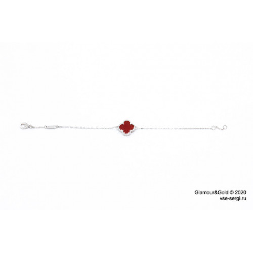 Браслет Van Cleef 1 мотив красный в белом