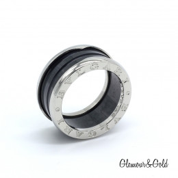 Кольцо BVLGARI с черной керамикой серебристое