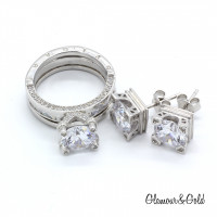 Комплект Bvlgari с двойным кольцом и сережками
