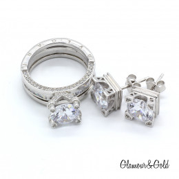 Комплект Bvlgari с двойным кольцом и сережками