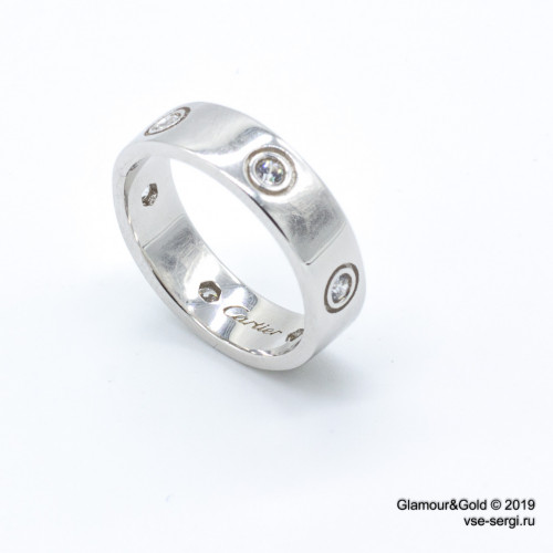 Кольцо Cartier Love белое классическое с камнями