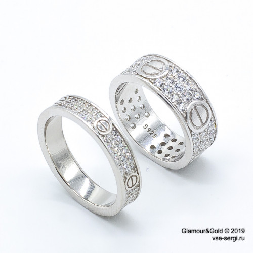 Кольцо Cartier Love белое широкое с камнями