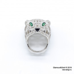 Кольцо Cartier Panthere белое крупное с камнями
